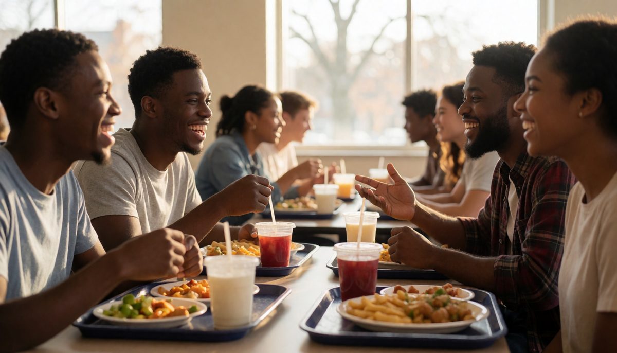 Students in the campus dining hall